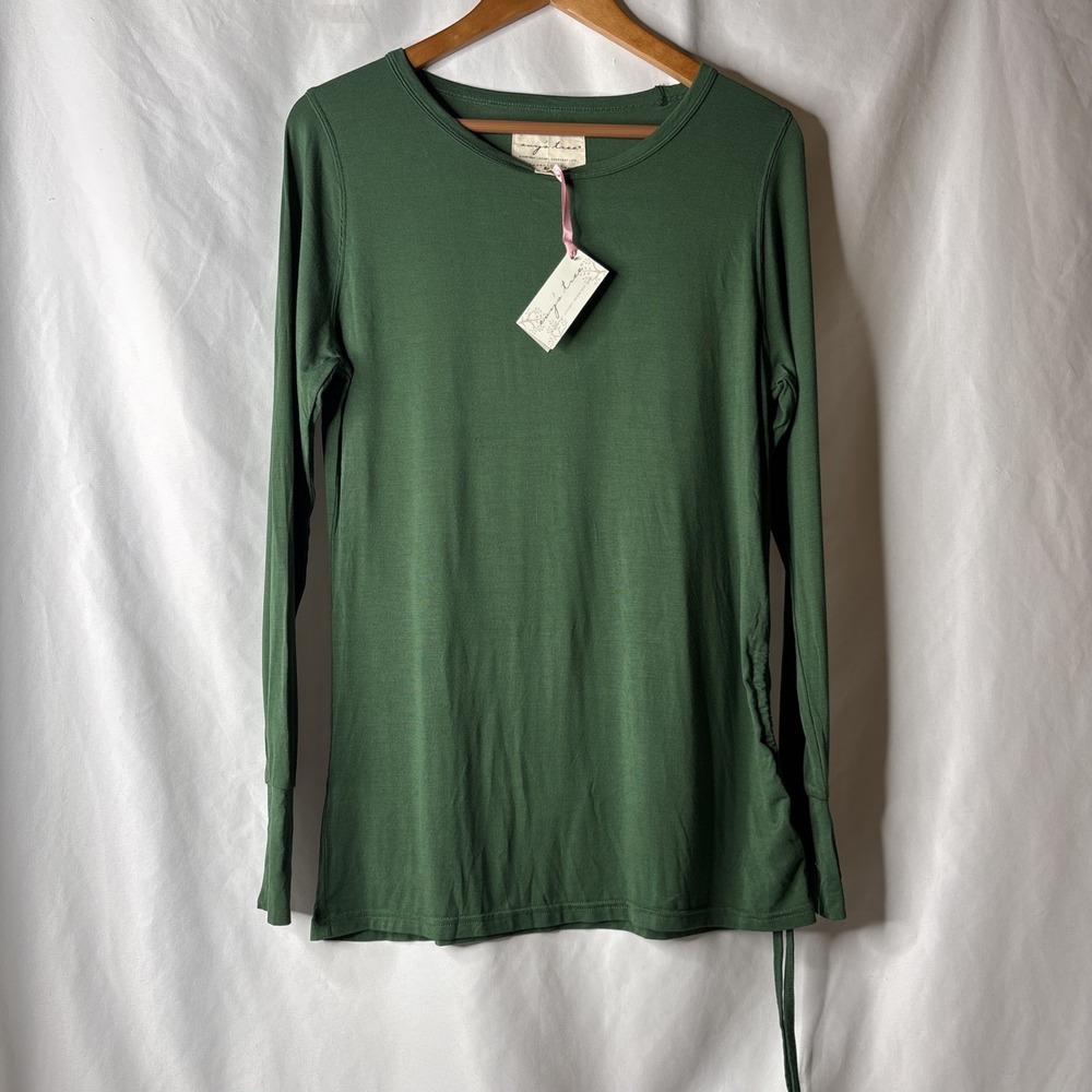 Evy's Tree "Layering Leaves" M Side Ruching Green Long‎ Sleeve Top Luxury NEW